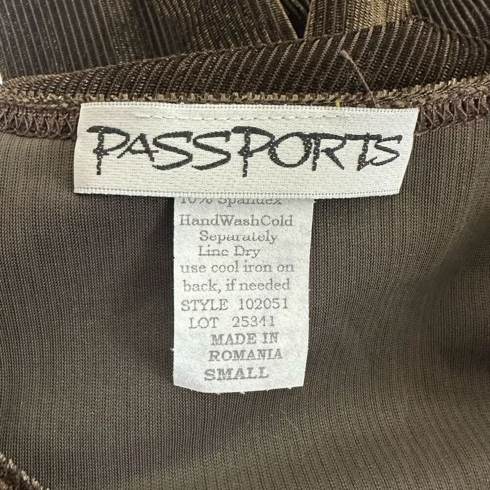 Vintage Passports Women's S Crushed Velvet Pajama Set Brown‎ Ribbed Loungewear